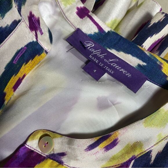 Ralph Lauren Resort 2022 Collection Freida Ikat Print Silk A-Line Midi Day Dress - Picture 2 of 15